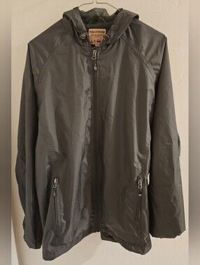 Cold Storage Men's Green Hooded Windbreaker Rain Jacket Zip Front Pockets Medium